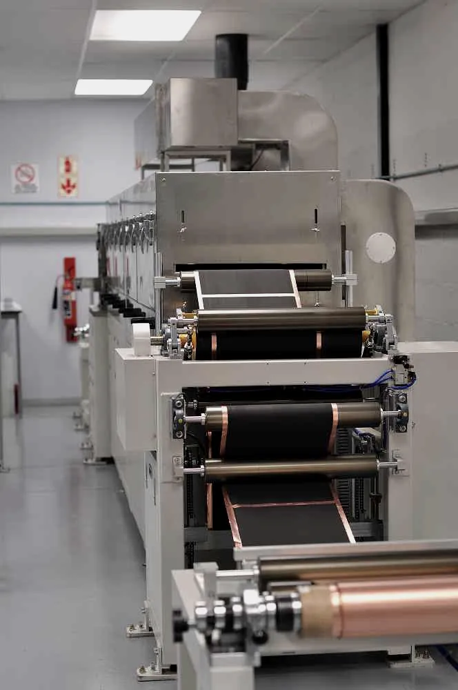 Electrode coating line with copper foil on the roll.
